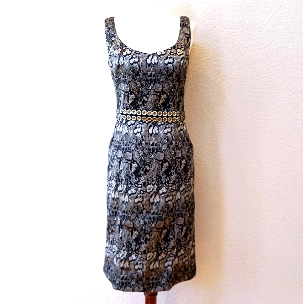 Snakeskin Sheath Dress With Jeweled Belt - Rickie Freeman For Teri Jon